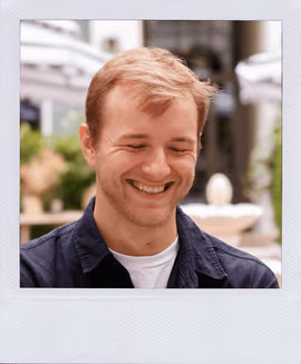 Polaroid of Dovydas, laughing